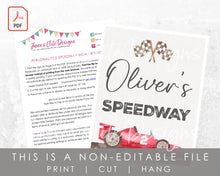 Load image into Gallery viewer, Printable Personalized Speedway Sign Two Fast Birthday
