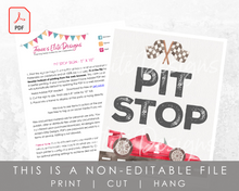 Load image into Gallery viewer, Printable Pit Stop Sign Fast One Birthday