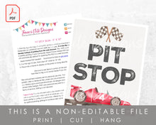 Load image into Gallery viewer, Printable Pit Stop Sign Need Four Speed Birthday