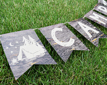 Load image into Gallery viewer, Camping Baby Shower Adventure Awaits Camp Banner