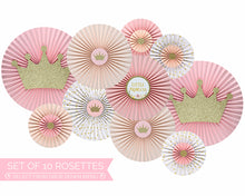 Load image into Gallery viewer, Princess Baby Shower Decorations Pink and Gold Paper Fans